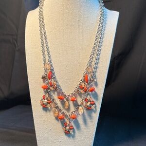 Elegant Silver and Orange Statement Necklace